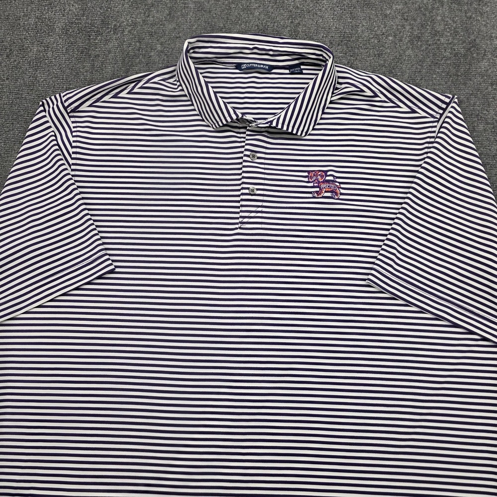 Clemson Tigers Retro Cutter and Buck Purple White Stripe Polo Shirt Men - 2XT - Picture 2 of 10